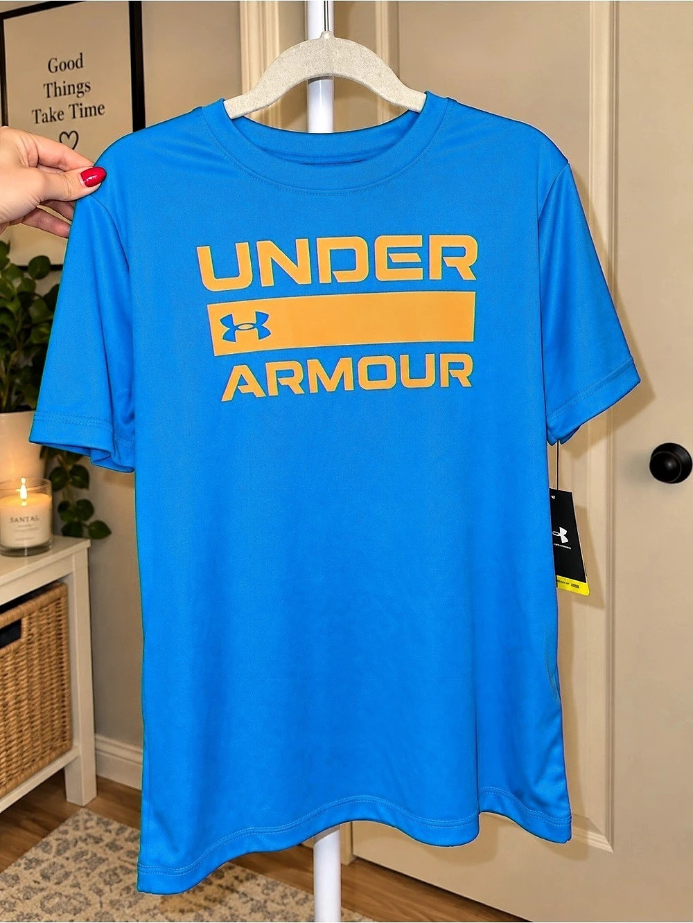 Under Armour UA Swim Boys 10/12 Blue Athletic Tee NWT